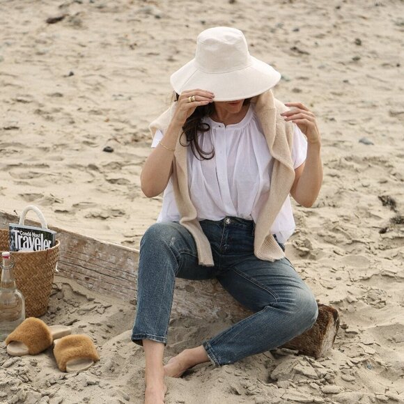New Wyeth 100% Cotton Canvas Natural Adjustable Wide Brim Sun Hat One Size NWT